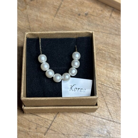 Gold Chain Necklace With 7 Pearls Elegant Design From Korea - Picture 2 of 6